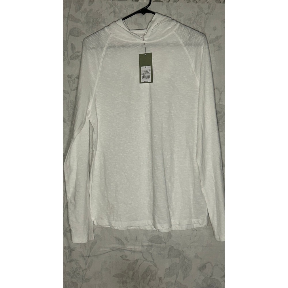 Mens White Long Sleeve Hoodie Casual Everyday Basic Pullover Top S